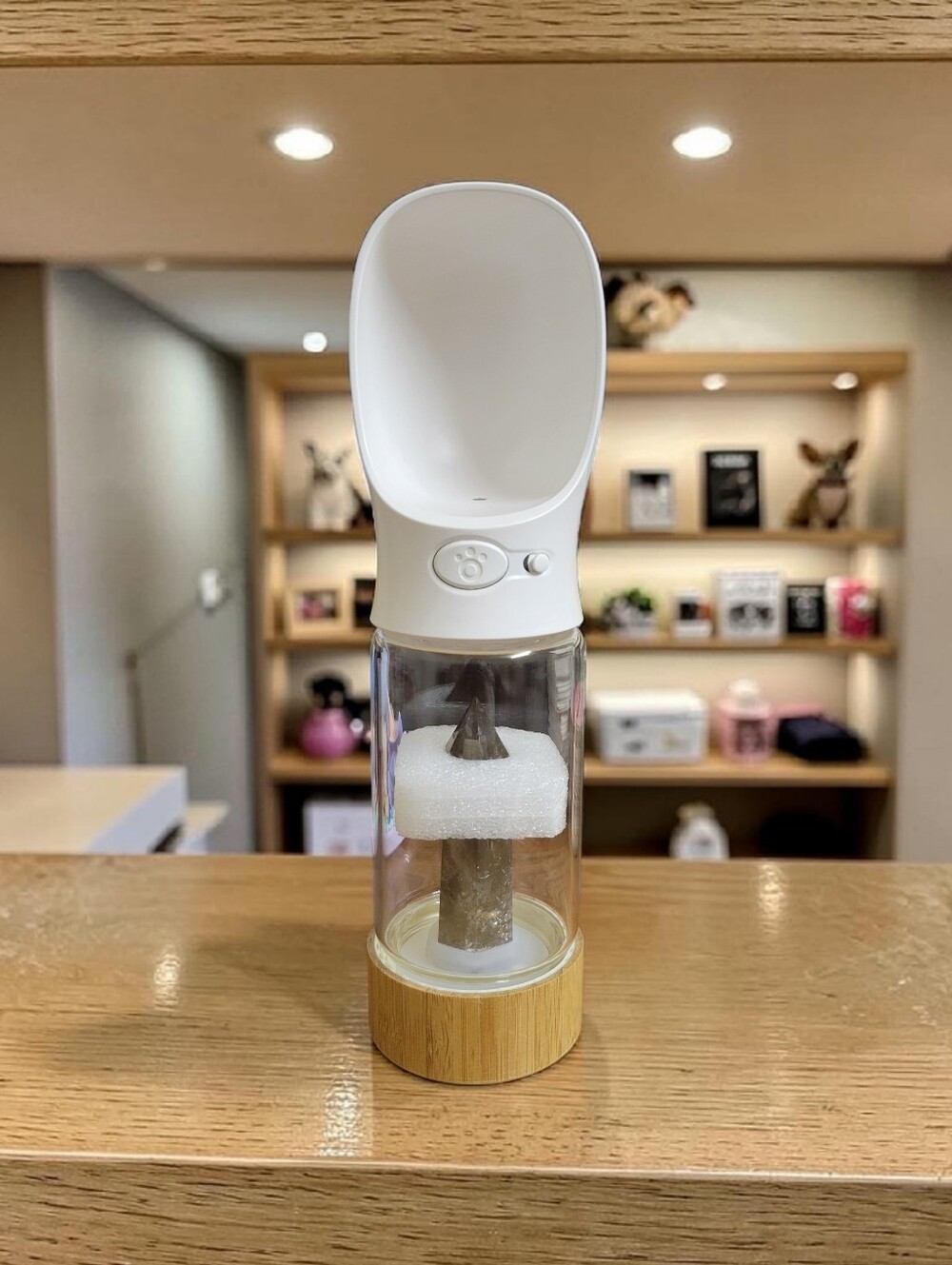 Portable Dog Water Bottle with Natural Smoky Quartz Crystal
